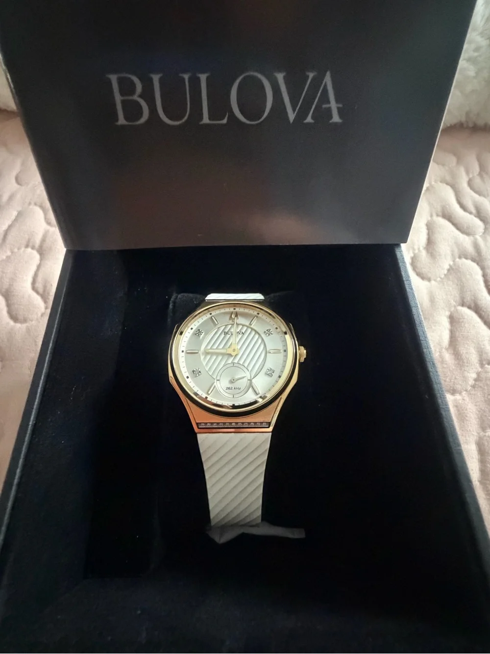 Bulova White and Gold Women's Diamond Accent Watch